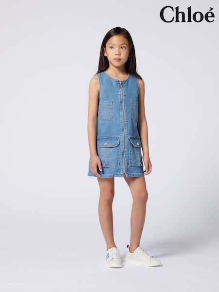 Chloé Blue Zip Front Denim Dress With Cargo Pockets (AN6784) | AED1,310