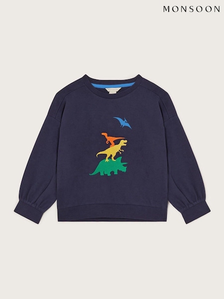Monsoon Blue Embroidered Dinosaur 100% Cotton Sweatshirt (AN6850) | ₪121 - ₪141