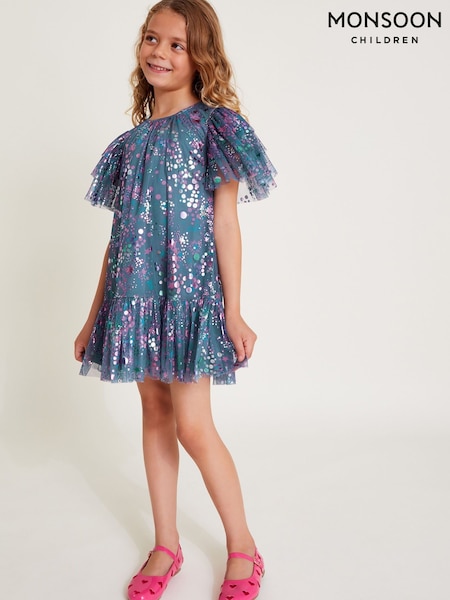 Monsoon Frilly Sleeve Metallic Print Mesh Dress (AN6863) | 187 LEI - 213 LEI