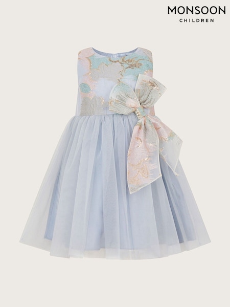 Monsoon Blue Baby Bennie Bow Jacquard Dress (AN6867) | €64 - €70