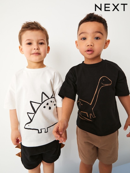 Black/Tan Dinosaur - Short Sleeve T-Shirt & Shorts Set 2 Pack (3mths-7yrs) (3mths-7yrs) (AN6900) | 30 € - 36 €