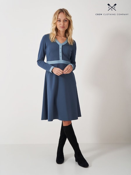 Crew Clothing Company Blue V-Neck Ponte Dress (AN6930) | 559 LEI