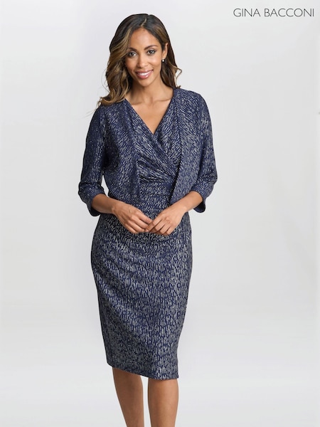 Gina Bacconi Blue Miriam V-Neck Dress And Jacket Set (AN6943) | 1,386 QAR