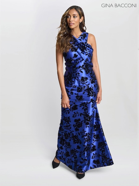 Gina Bacconi Blue Sleeveless Floral Maxi Dress (AN6952) | €192