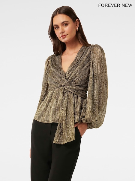 Forever New Gold Cassidy Metallic Plisse Top (AN7005) | €60