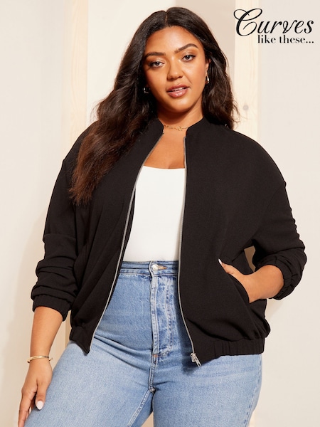 Curves Like These Black Zip Up Bomber Jacket (AN7021) | €64