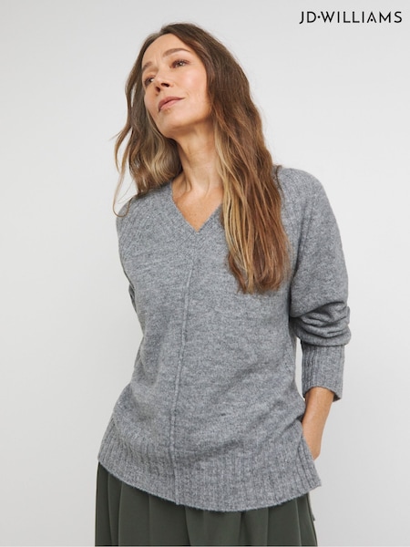 JD Williams Grey Ribbed Detail V-Neck Jumper (AN7030) | €40