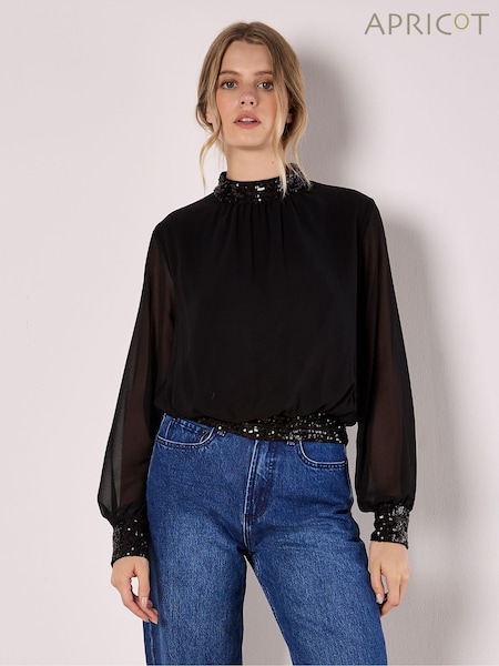 Apricot Black Sequin Detail Long Sleeve Top (AN7038) | €50