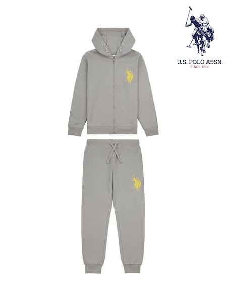 U.S. Polo Assn Grey U.S. Polo Assn. Boys 12cm Double Horsemen Zip Hoodie and Jogger Set (AN7054) | R$ 740