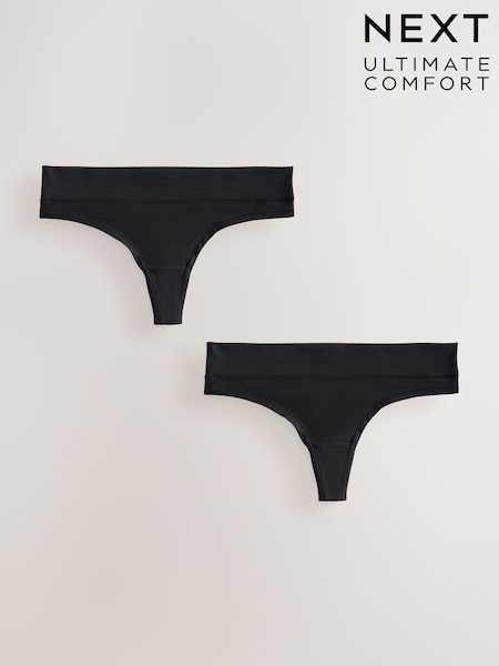 Black Thong Ultimate Comfort Knickers 2 Pack (AN7084) | €13