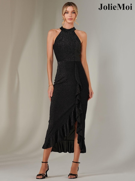 Jolie Moi Halter Neck Frill Jersey Maxi Dress (AN7128) | 588 LEI