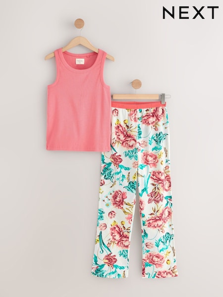 Pink Floral Rib Vest Pyjamas (AN7173) | R$ 190