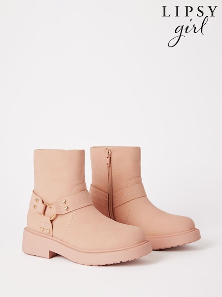 Lipsy Heart Buckle Biker Faux Leather Flat Ankle Boots (AN7326) | 182 LEI
