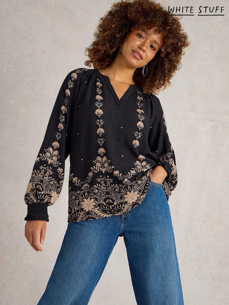 White Stuff Black Robyn Embroidered Top (AN7335) | 199 QAR