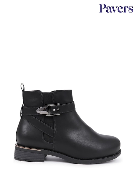 Pavers Black Extra Wide Fit Buckle Strap Chelsea Boots (AN7338) | R$ 495
