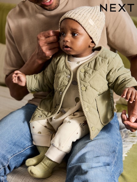 Khaki Green Baby Nylon Quilted Jacket (0mths-2yrs) (AN7342) | €28 - €30