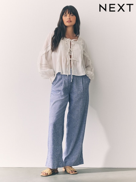 Light Blue Stay Smart Wide Leg Linen Rich Trousers (AN7350) | AED111