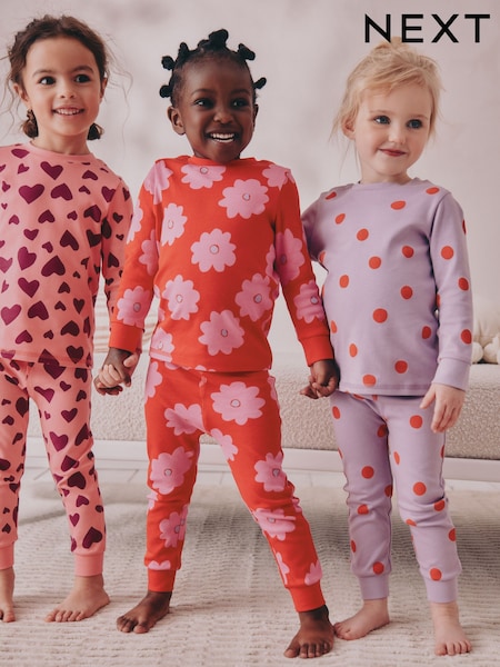 Red/Pink Stampy Print Snuggle Pyjamas 3 Pack (9mths-12yrs) (AN7360) | €35 - €47