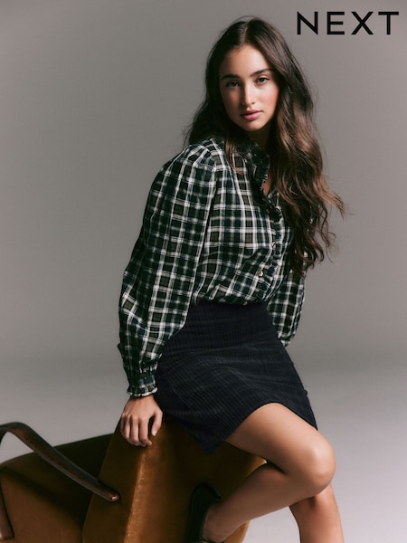 Black Check Cord Mini Skirt (AN7382) | AED101