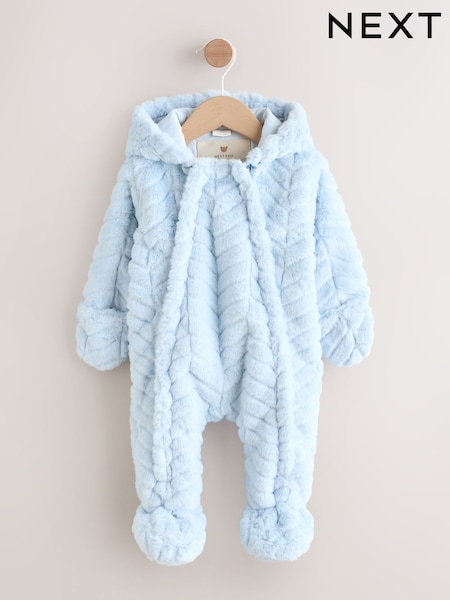 Blue Baby Faux Fur Hooded Pramsuit (0mths-2yrs) (AN7430) | €34 - €37