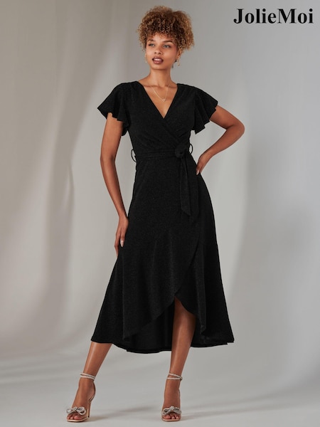 Jolie Moi Black Marlie Metallic Angel Sleeve Maxi Dress (AN7440) | 391 QAR