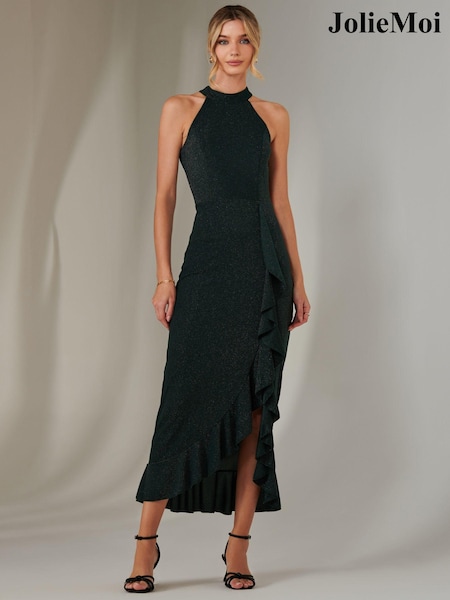 Jolie Moi Green Halter Neck Frill Jersey Maxi Dress (AN7441) | €101