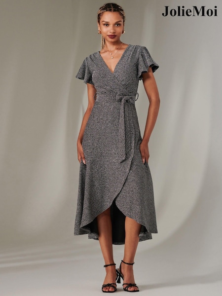 Jolie Moi Berry/Black Marlie Metallic Angel Sleeve Maxi Dress (AN7442) | €101