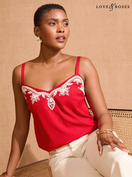 Roșu - Camis brodat Love & Roses (AN7516) | 238 LEI