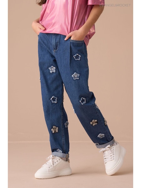 Angel & Rocket Blue Mollie Blue Star Applique Barrel Fit 100% Cotton Jeans (AN7670) | AED179 - AED202