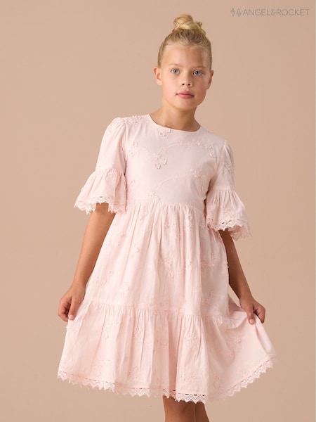Angel & Rocket Pink 100% Cotton Natalia 3D Flower Dress (AN7675) | R$ 395 - R$ 465