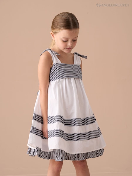 Angel & Rocket White Avery Pannelled 100% Cotton Tie Shoulder Dress (AN7677) | ₪161 - ₪196