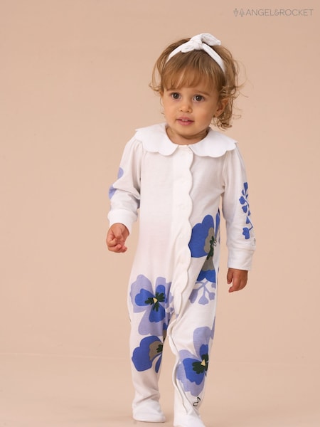 Angel & Rocket Blue Patsy Pansy Print Collar Babygrow & Headband Set (AN7691) | R$ 255