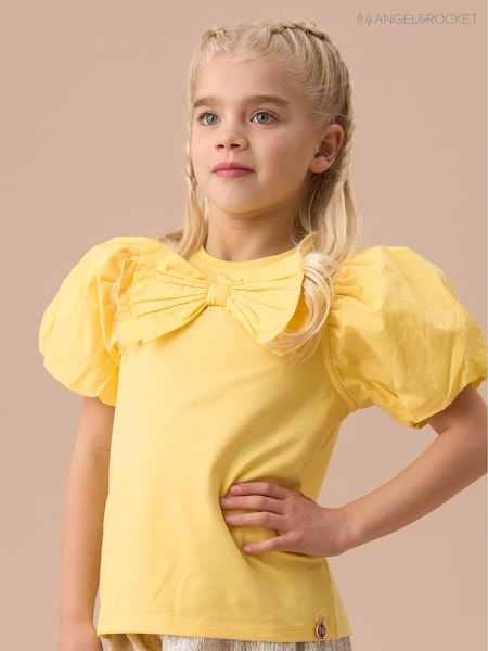 أصفر - Angel & Rocket Eleri Bow Puff Sleeve Top (AN7703) | ‏118 ر.س.‏ - ‏148 ر.س.‏