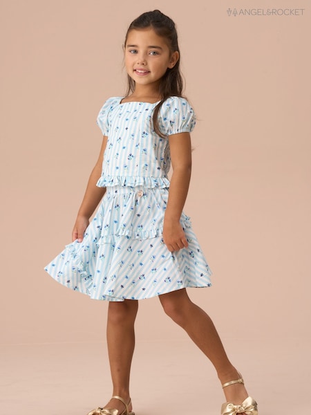 Angel & Rocket Blue Pia Blue Print Frill Skirt (AN7711) | R$ 195 - R$ 265