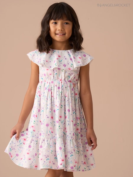 Angel & Rocket White Flori Pleated Collar 100% Cotton Dress (AN7712) | ₪141 - ₪176