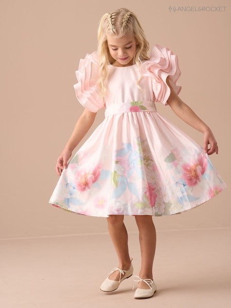 Angel & Rocket Pink 100% Cotton Border Print Emillie Tie Sash Dress (AN7719) | 4,025 UAH - 4,506 UAH