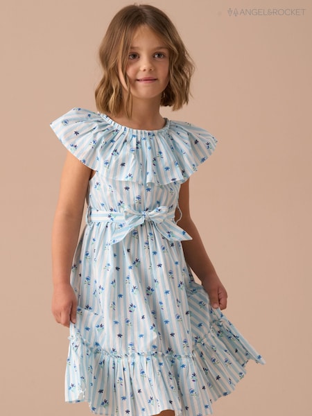 Angel & Rocket Blue Flori Pleated Collar 100% Cotton Dress (AN7722) | AED167 - AED208