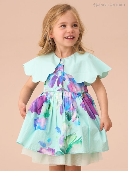 Angel & Rocket Green Sybil Mint Scalloped Collar 100% Cotton Dress with Print Bloomer (AN7736) | €42 - €45