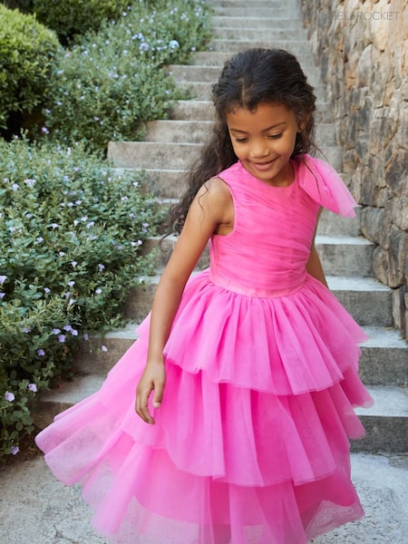 Angel & Rocket Pink Sienna Bow Tiered Mesh Dress (AN7737) | 396 QAR - 436 QAR