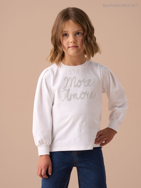 Angel & Rocket White Erin Sequin Slogan Top (AN7756) | R$ 160 - R$ 195