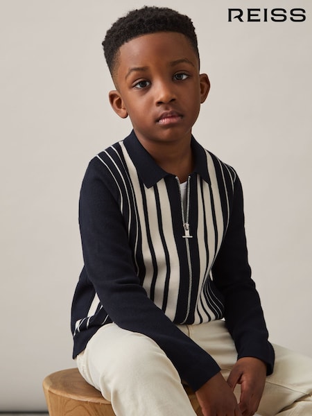 Reiss Navy/White Ambient 3-9 yrs Striped Zip-Through Knit Overshirt (AN7829) | €73