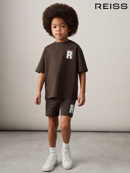 Reiss Chocolate Brown / Off White Manny 3-9 yrs Cotton Block-Logo Oversized T-Shirt (AN7836) | €25