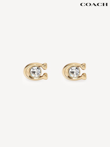 COACH Gold Tone Signature Stone Stud Earrings (AN7858) | €73