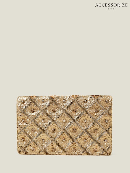 Accessorize Gold Tianna Metallic Embellished Clutch Bag (AN7867) | €37