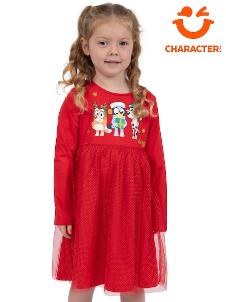 Character Red Bluey And Bingo Glitter Christmas 100% Cotton Dress (AN7878) | €10