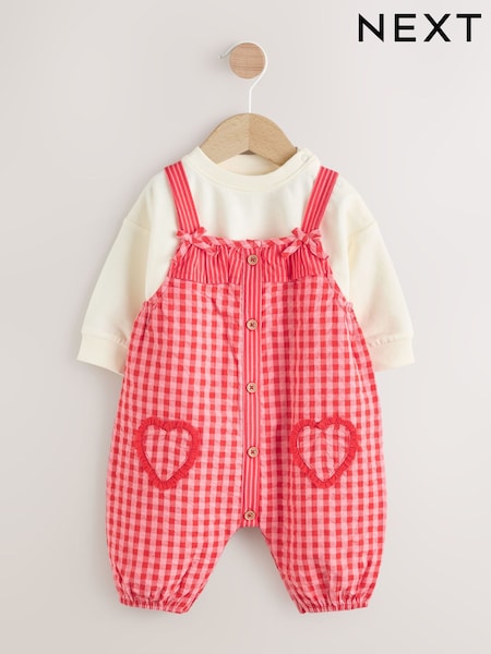 Diseño de cuadros vichy en rojo/rosa - Baby Dungarees and Bodysuit 2 Piece Set (0mths-2yrs) (AN7902) | 29 € - 32 €