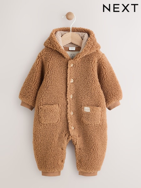 Brown Baby Borg Hooded Pramsuit (AN7904) | €32 - €35