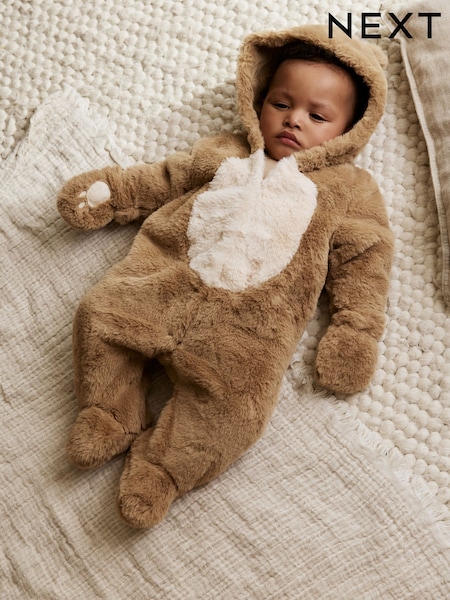 بني دب - Faux Fur Hooded Baby Pramsuit (AN7905) | ‏148 ر.ق. - ‏158 ر.ق.