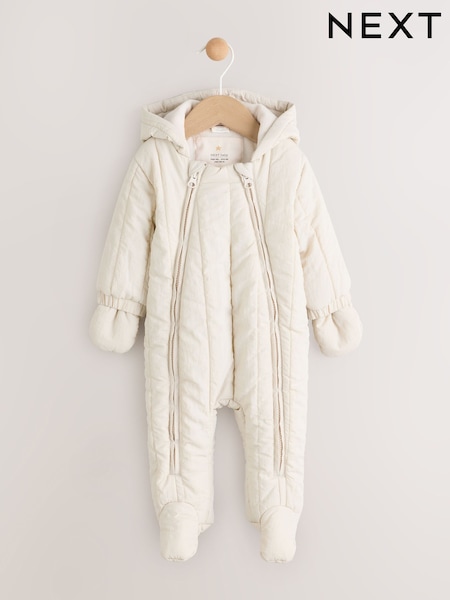 Ecru Little One Back Slogan Quilted Nylon Slogan Pramsuit (AN7906) | €35 - €37