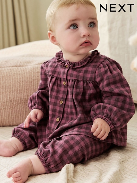 Purple Gingham Baby Woven Long Sleeve Tops and Trousers 2 Piece Set (0mths-2yrs) (AN7916) | €27 - €30
